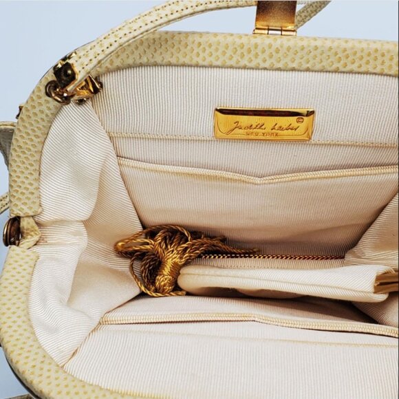 JUDITH LEIBER Vntg Art Deco Two-Tone Beige Karung Snakeskin Purse Excellent Cond - Picture 4 of 6